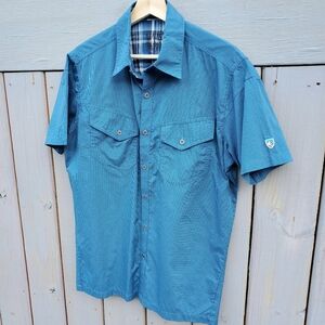 Kuhl Men's Eluxur Ionik Button-Up Shirt Sz. S Blue Short Sleeve EUC Gorpcore